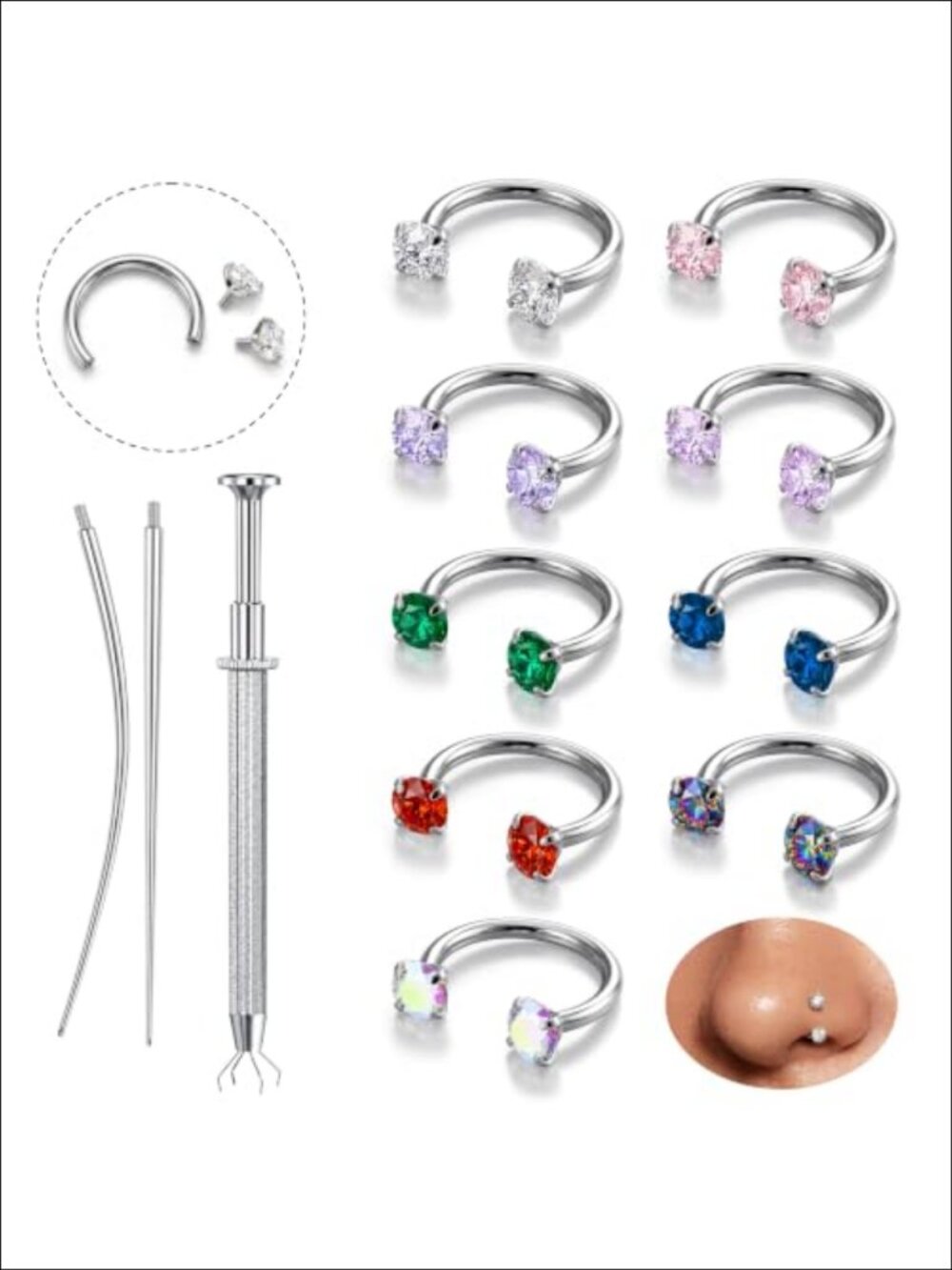 Surgical Steel Horseshoe Nose Ring Hoop Internally Threaded 18G